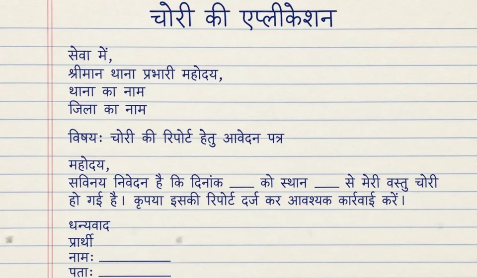 Chori ki application in hindi - Bike, Gadi, ATM & Scooty चोरी के लिए प्रार्थना पत्र लिखना सीखें